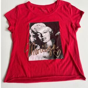MARILYN MONROE SHIRT CROOPED BLOOMING BEAUTY SZ M CREW NECK RED GRAPHIC ICONIC